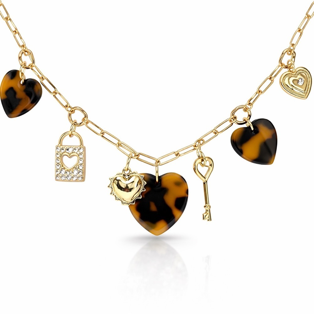 Gold and Brown Heart Charm Necklace